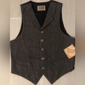 36R Mens Gray Herringbone Wool Tweed Vest Waistcoat Country Western Small Lapels